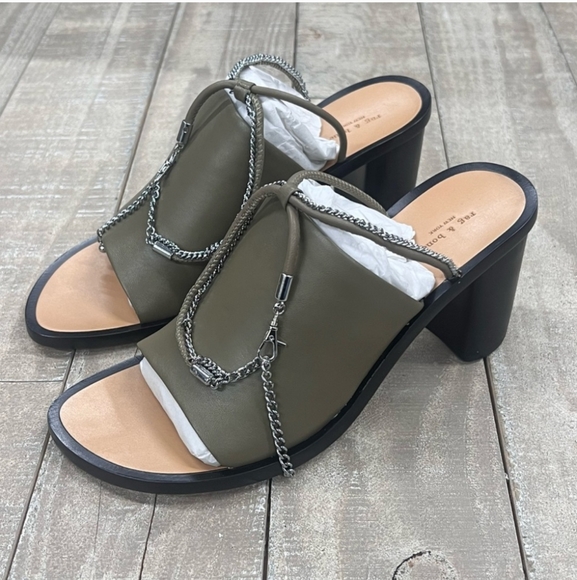 Rag & Bone Green Black Chain Detail Heels - Picture 2 of 5